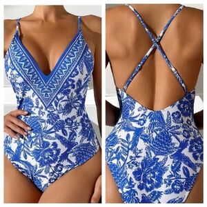 One Piece V Neck, Cross Back Swimsuit